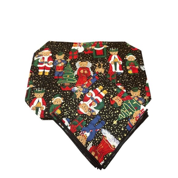 Vintage Christmas Bear Print Placemats and Napkins Set Of 4 - Picture 1 of 6